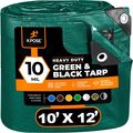 Xpose Safety 10 ft x 12 ft Heavy Duty 10 mil Tarp, Green/Black, Polyethylene MTGB-1012-X